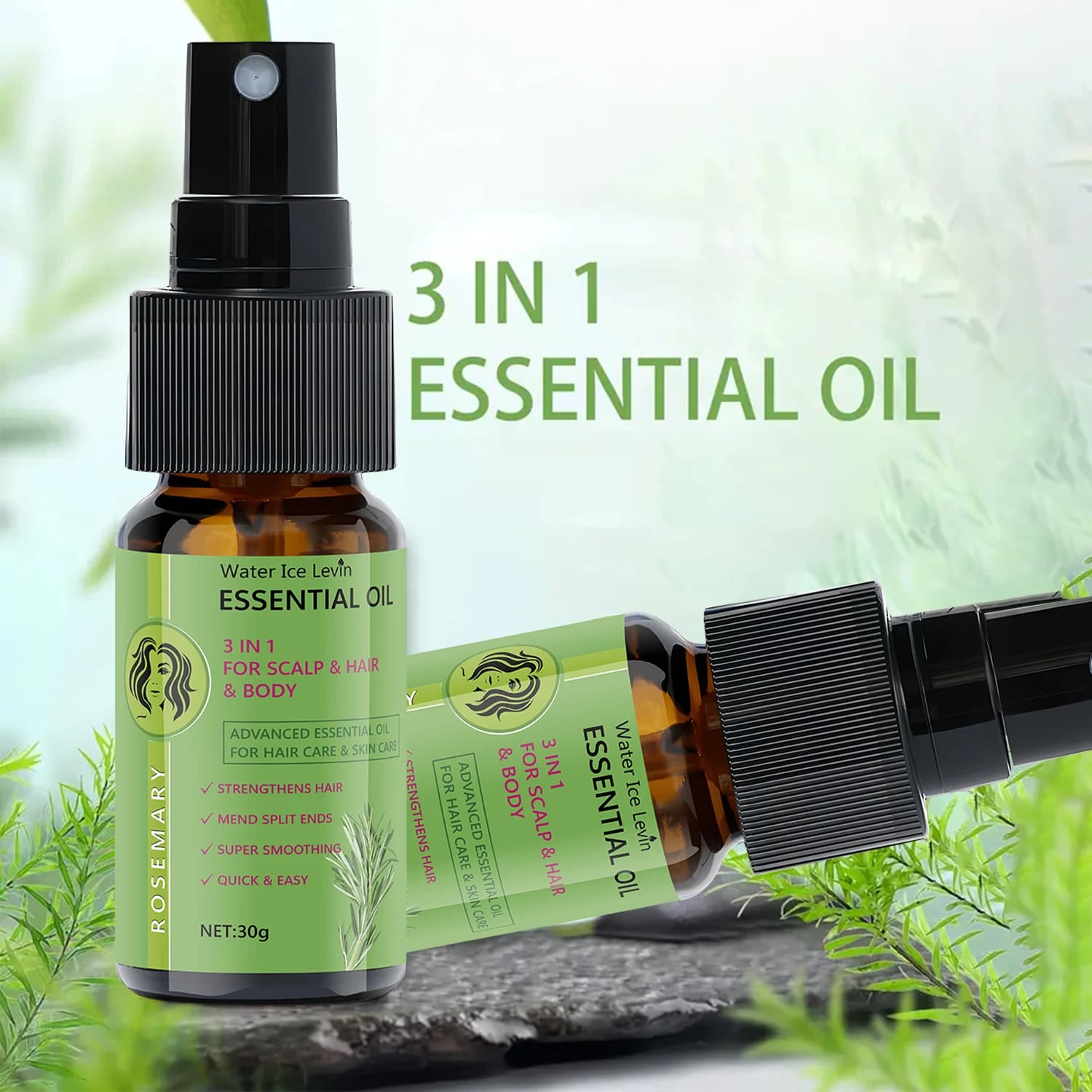 Huile Essentielle de Romarin 3 en 1 pour Cheveux et Cuir Chevelu - Renforce et Lisse, Anti-Frisottis, Nutrition Hivernale, Absorption Rapide