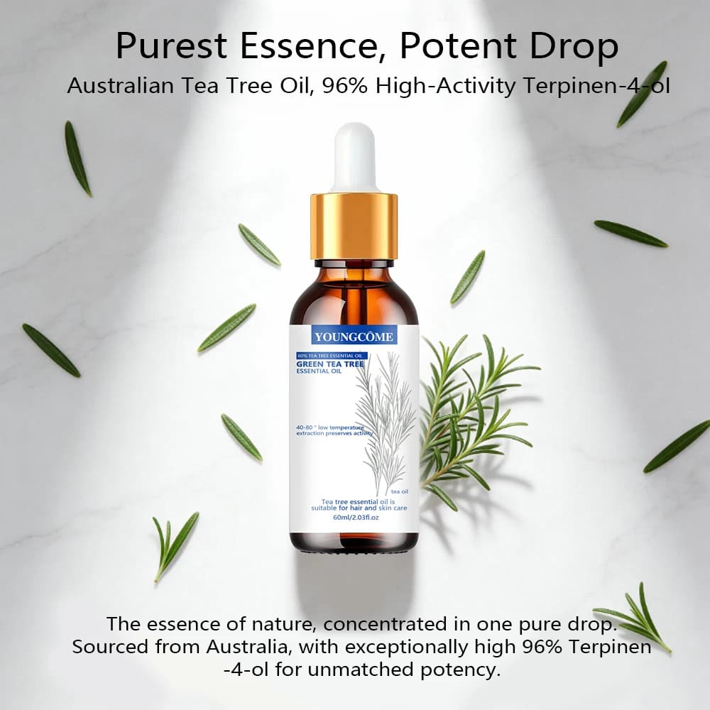 YOUNGCOME Huile essentielle d'arbre à thé pur - Solution naturelle de soin pour cheveux et peau infusée au thé vert pour voiture hydratante et rafraîchissante quotidienne