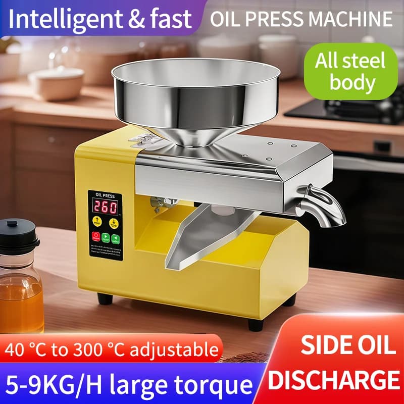 Machine à huile à pression froide/chaude, presse à huile électrique automatique à usage domestique, extracteur pour cacahuète/sésame/noix de coco/olive en acier inoxydable