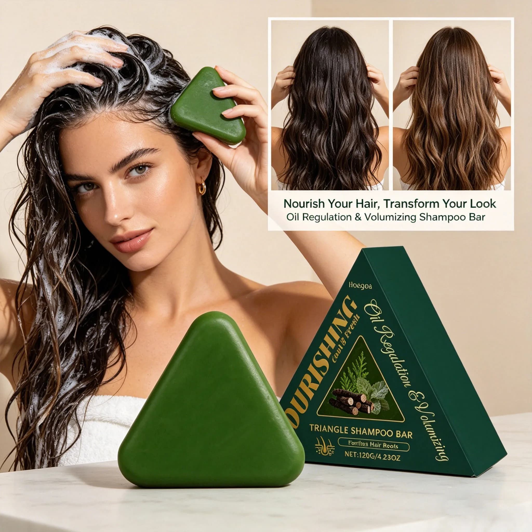Savon Shampoing Herbal Nettoyant Doux pour le Cuir Chevelu, Rafraîchissant, Contrôle du Sébum, Anti-Pelliculaire, Purifiant, Réduit la Casse, Nourrit les Racines des Cheveux