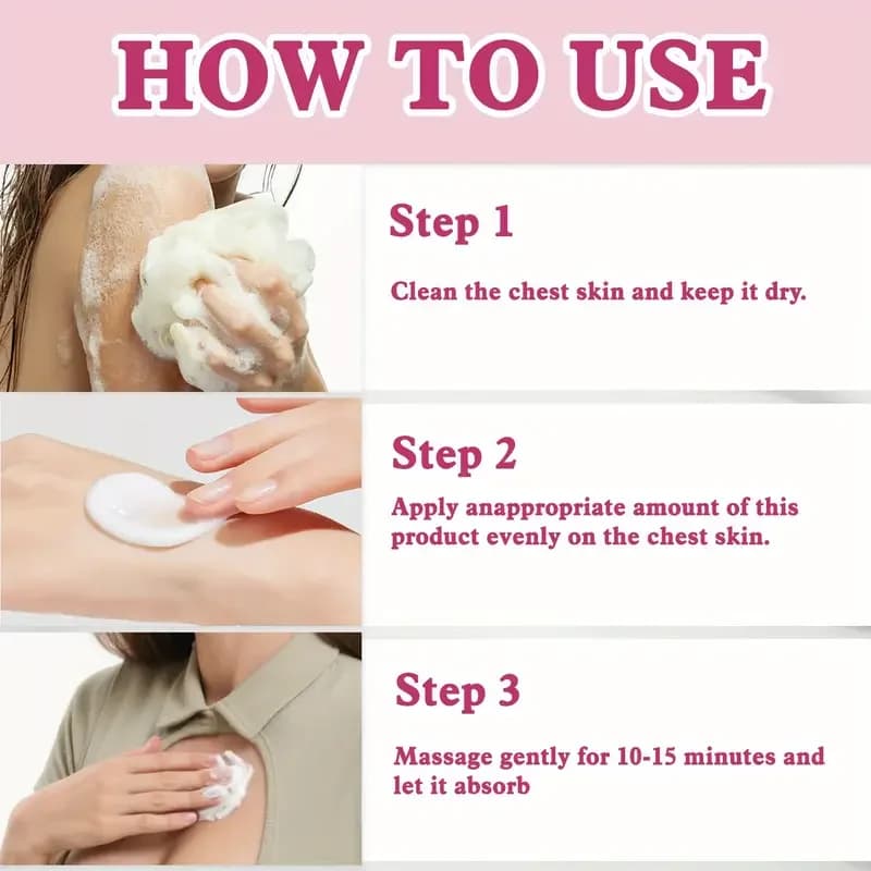 Crème raffermissante pour les seins - Hydrate les seins, augmente leur fermeté - Convient pour le massage quotidien des seins - Légère et facilement absorbée, convient à tous les types de peau