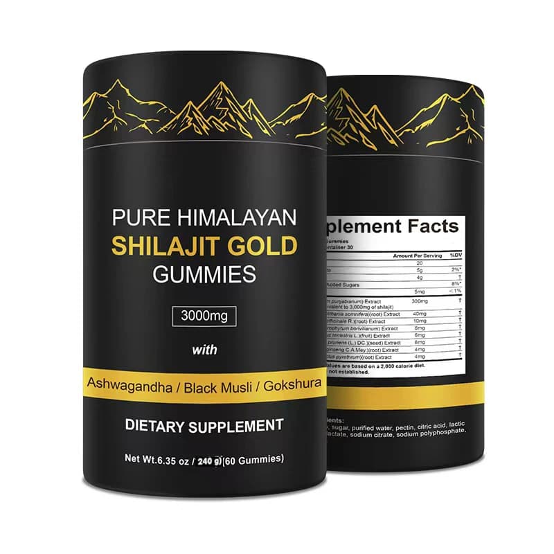 Gummies de Shilajit Pur Personnalisables en Baril Noir – Source Usine ODM/OEM