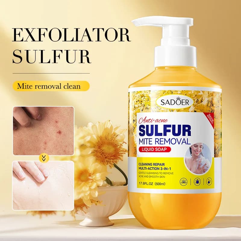 500ml nettoyage en profondeur élimination des acariens au soufre lavage du corps contrôle de l'huile Gel douche