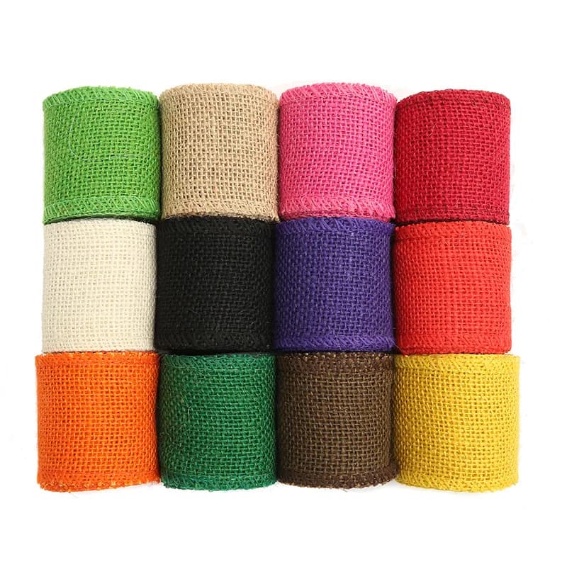 Rouleau de ruban artisanal polyvalent en toile de Jute naturelle colorée, 2 m/rouleau, 60mm de largeur, bricolage, décoration de noël, emballage de jardinage