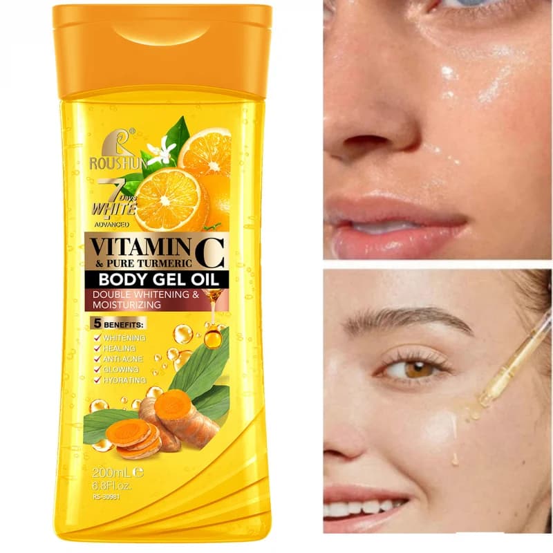 200ML VITAMINE C PURE TURMERIC Huile corporelle Hydratante Huile essentielle Huile corporelle Unisexe Huile de soin corporel complète, Huile corporelle hydratante