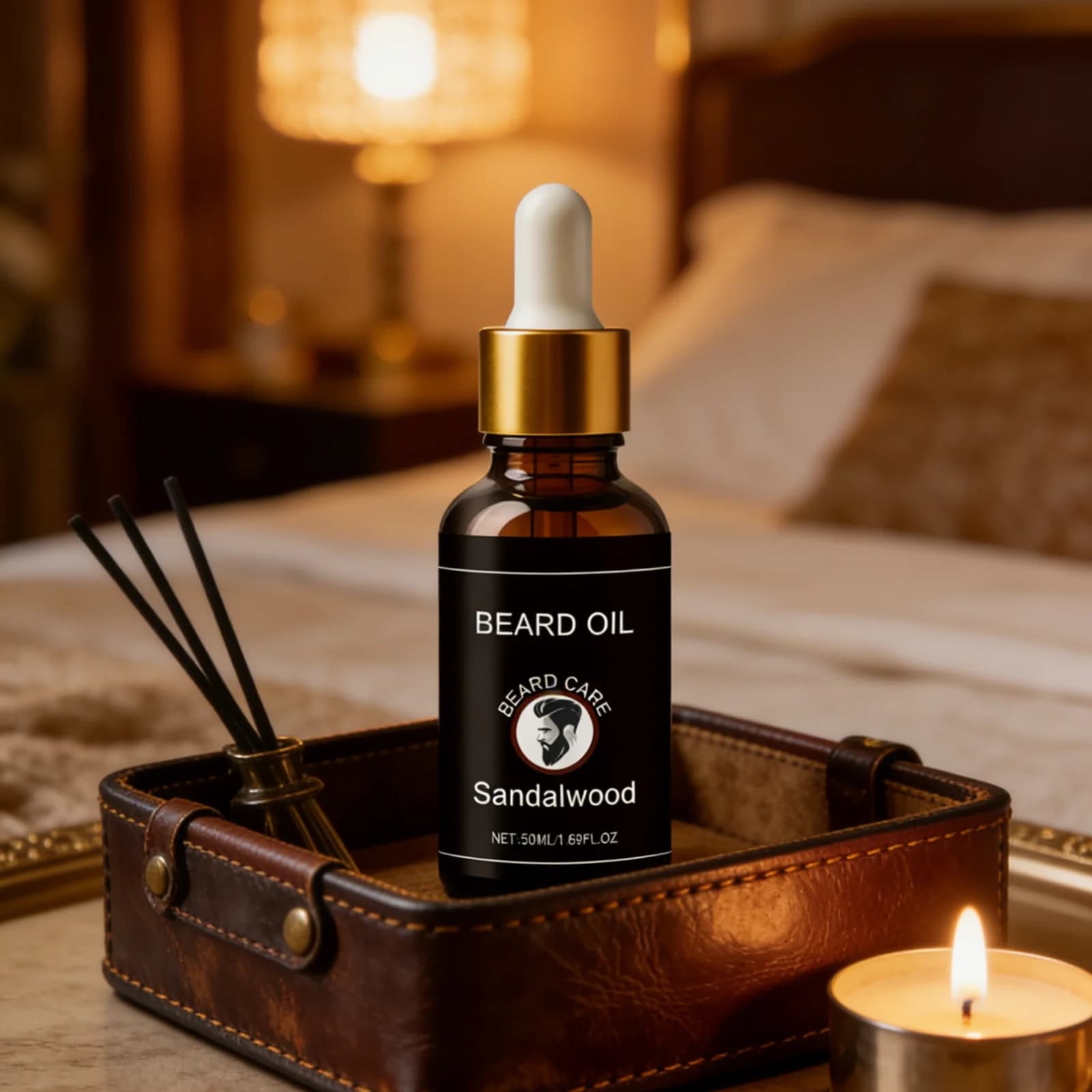 Huile à barbe au bois de santal pour homme – Brillance