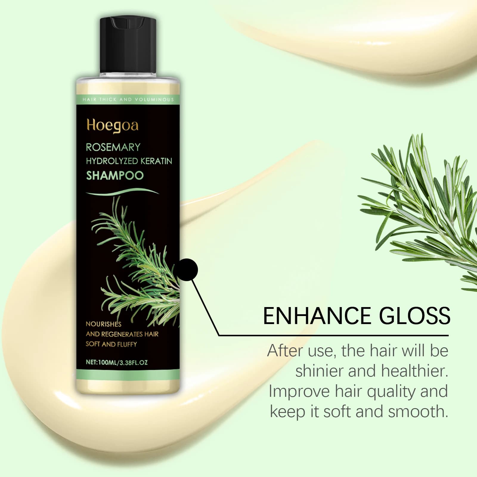 Shampoing pour la croissance des cheveux à l'huile de romarin, épais organique pour amincir les cheveux et la perte de cheveux, shampoing naturel volumisant pour hommes et femmes