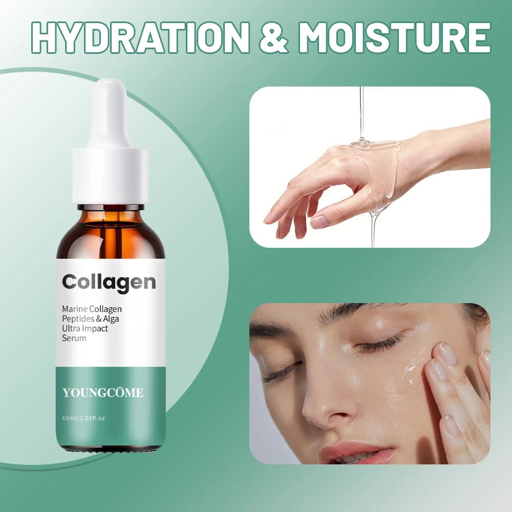 Sérum Facial au Collagène Marin et à l'Acide Hyaluronique, Sérum Quotidien Raffermissant et Liftant pour la Réduction des Rides, Diminue les rides
