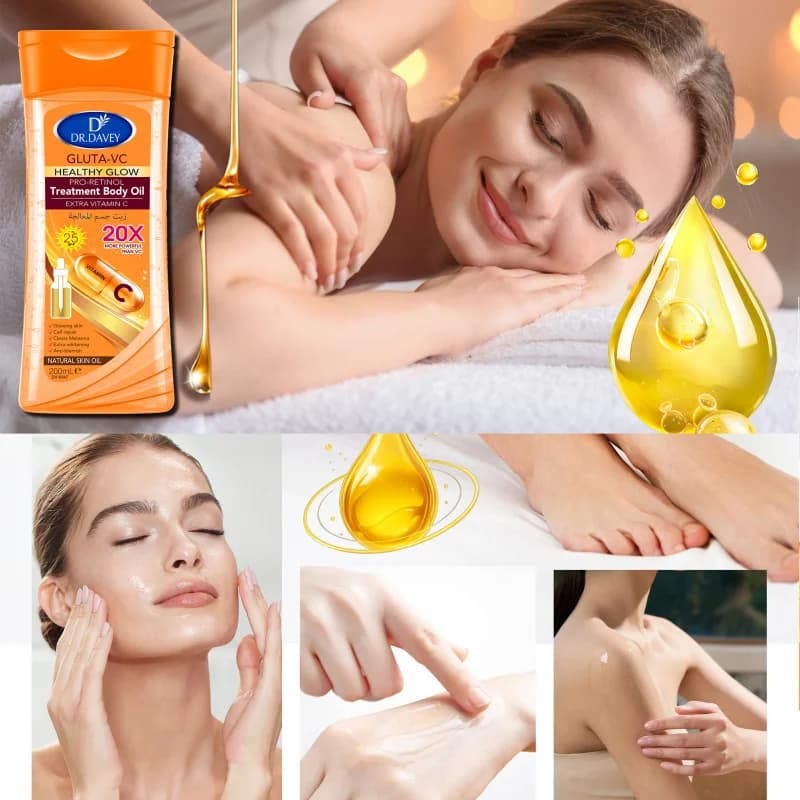 200ml DR.DAVEY GLUTA-VC BODY OIL L'huile de soin de la peau hydrate et nourrit la peau, huile essentielle pour tout le corps en grand volume.
