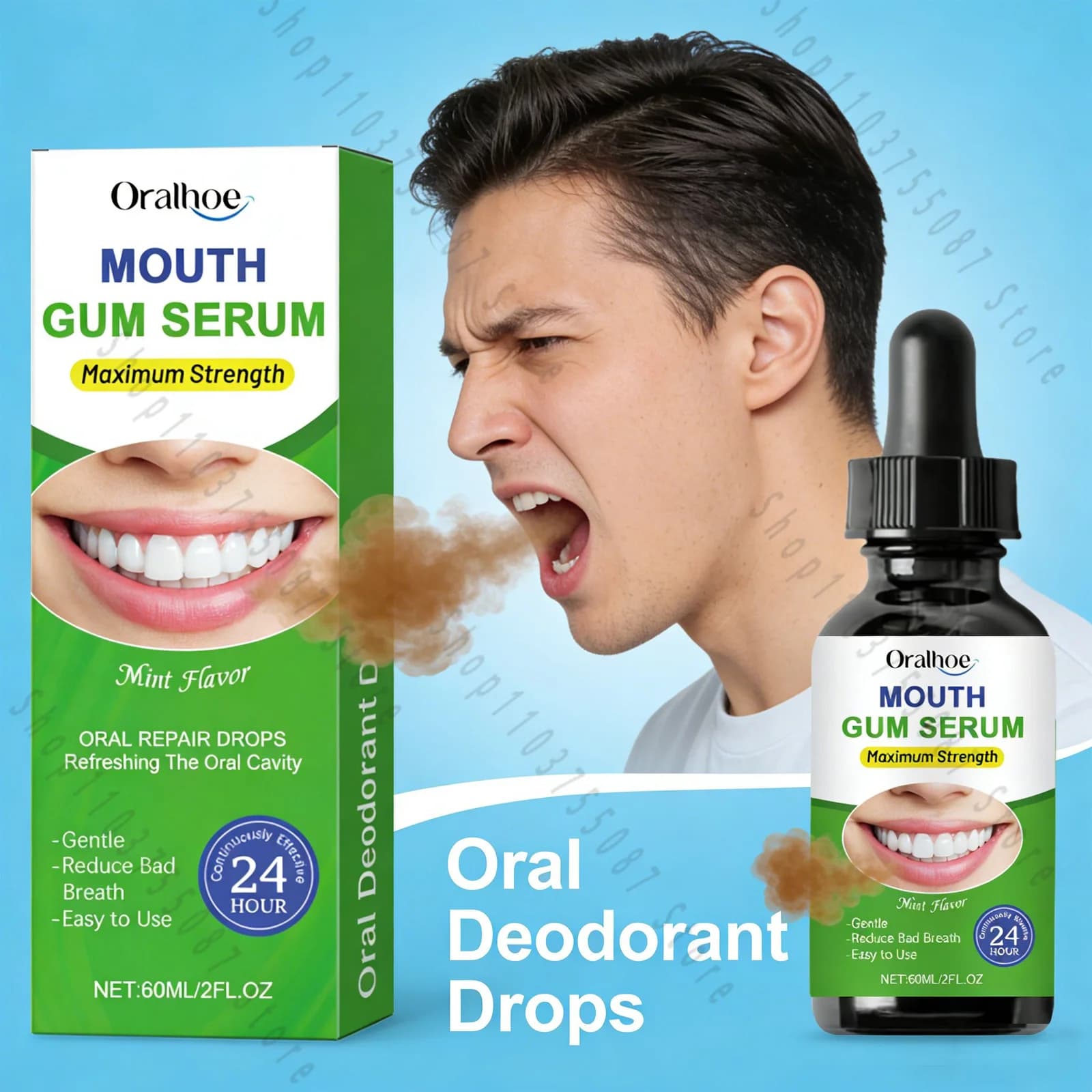 Sérum pour les gencives 60ml, gouttes réparatrices buccales à la menthe, haleine fraîche longue durée, blanchit les dents, soin doux des gencives, réduit les mauvaises odeurs
