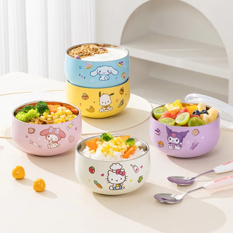 Pour Sanrio Kuromi 5 pouces bol de riz Hello Kitty Cinnamoroll bols bols à soupe en acier inoxydable vaisselle alimentaire complémentaire pour bébé