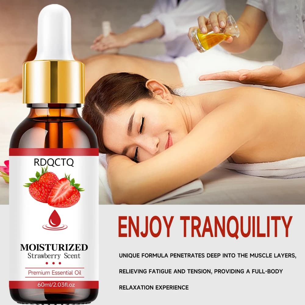 Huile essentielle hydratante parfumée à la fraise - Huile de massage corporelle hydratante au parfum fruité pour les soins de la peau sèche SPA relaxant