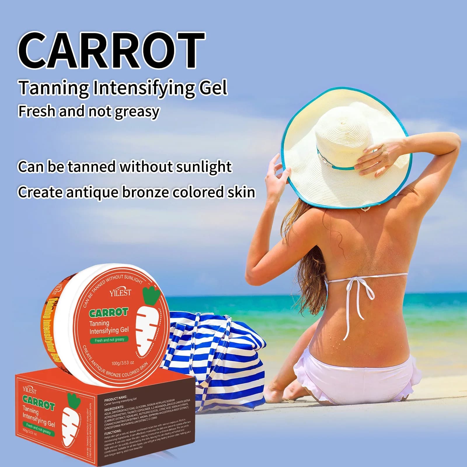 YILEST Crème Bronzante Carotte Obtenez une lueur des besées au soleil sans la lumière