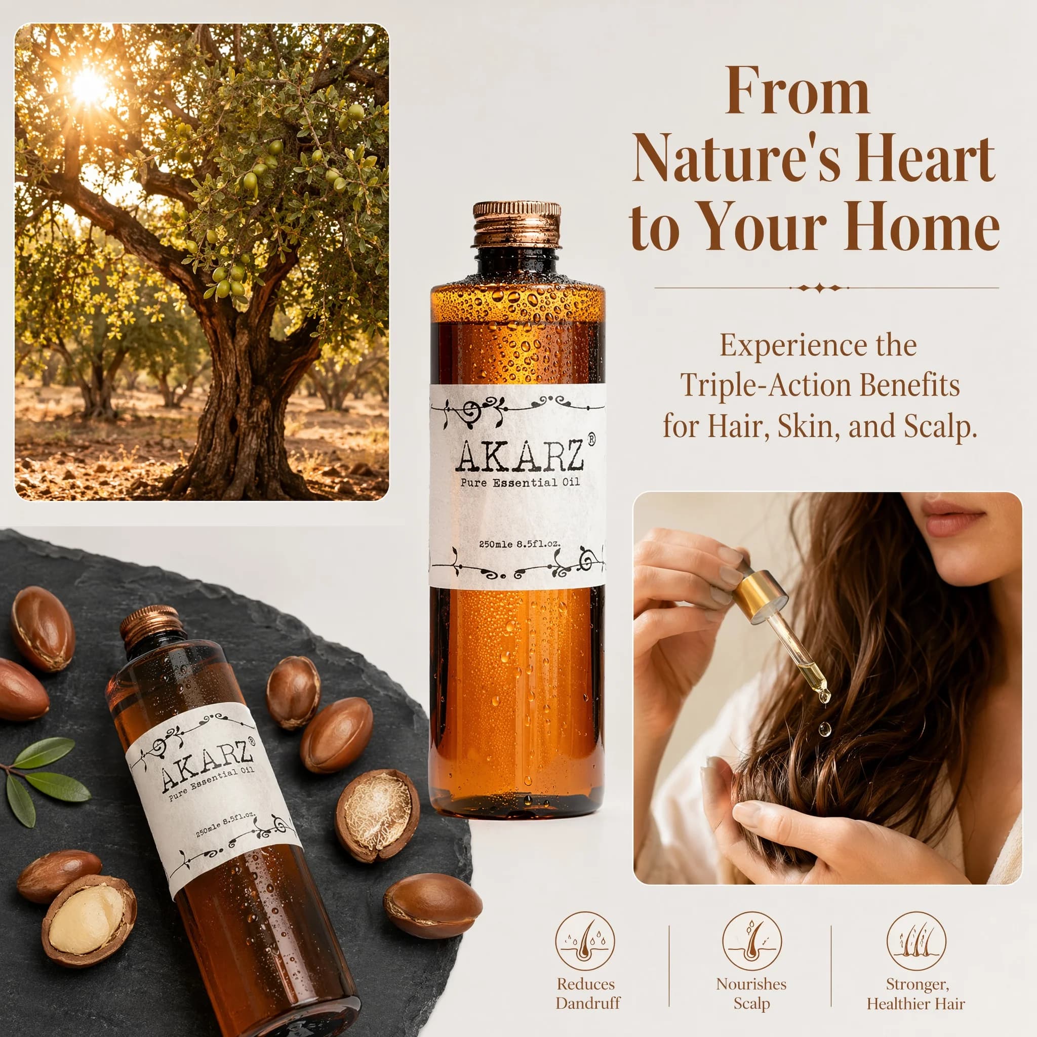 Premium AKARZ DIY Massage Argan Maroc Oil - Nourrir et réparer les cheveux secs