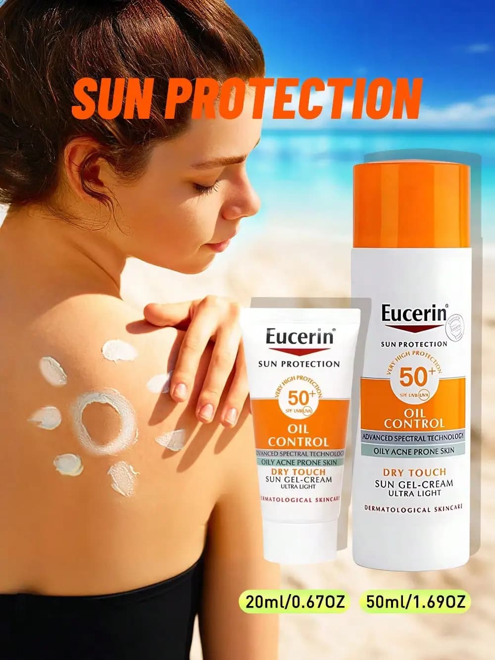 Eucerin Crème solaire visage Oil Control SPF50+ rafraîchissante, mate, non grasse, protection UV pour peaux grasses sujettes à l'acné