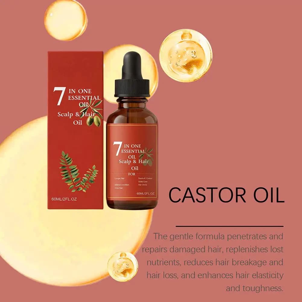 1-5X 60ml Huile essentielle 7-en-1 pour le cuir chevelu et les cheveux – Traitement nourrissant pour des cheveux plus longs, plus forts et brillants, anti-chute de cheveux