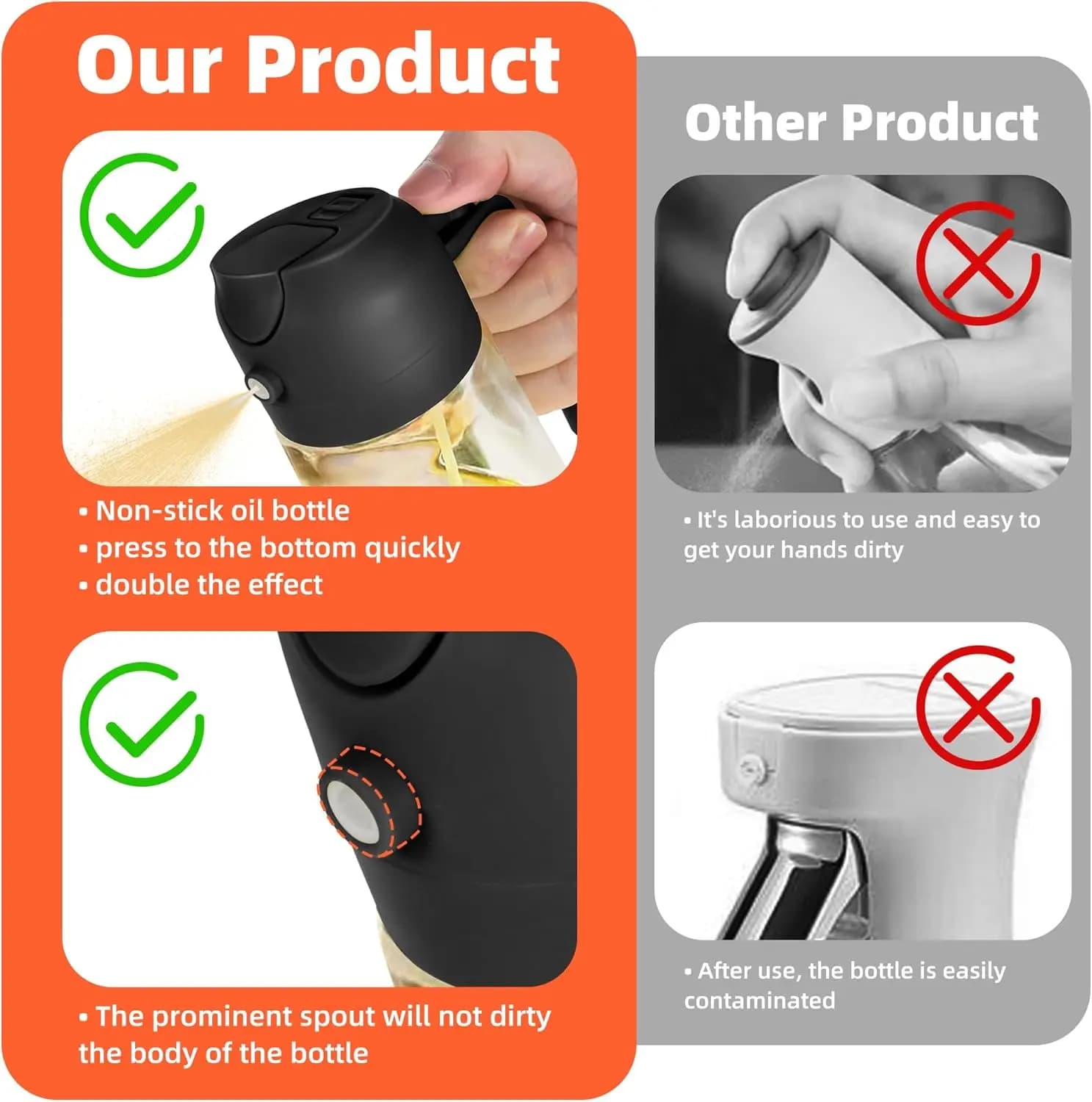 Pulvérisateur d'huile d'olive en verre de 16Oz/470Ml pour la cuisson – Bouteille distributrice