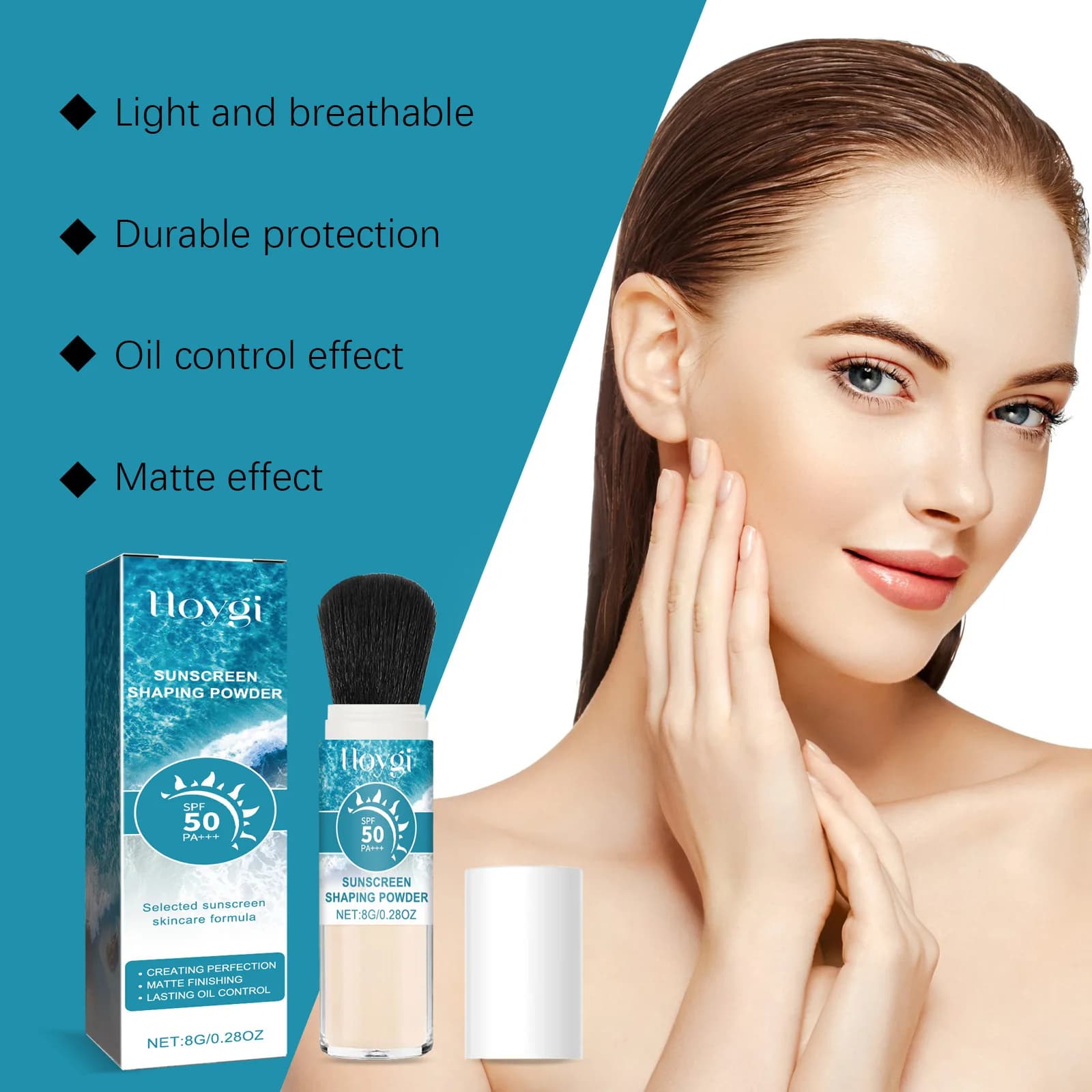Poudre libre de protection solaire SPF50, couvrant le contrôle de l'huile des pores, translucide, mate, imperméable, couverture complète, poudre de réglage du maquillage
