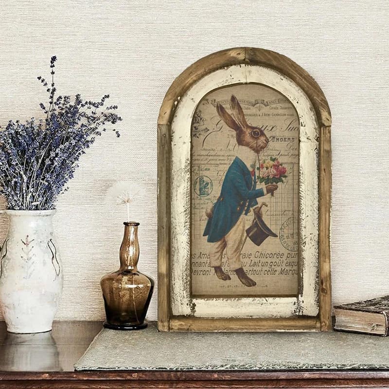 Peinture à l'huile de lapin en bois pour la décoration de la maison, affiche d'art mural rétro, lapin, animaux, impression, décor de Pâques, bébé, vintage
