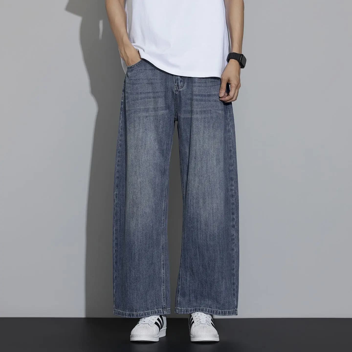 Jean pour homme Printemps 2026 Polyvalent Décontracté Délavé Coupe Droite Ample Longueur 7/8