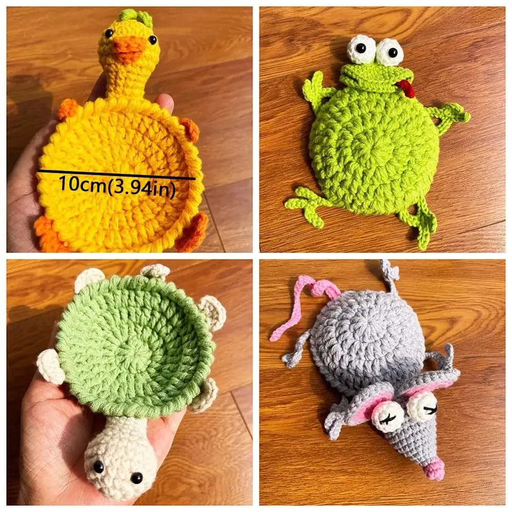 Sous-verre tortue en crochet mignon et amusant, tissé à la main, antidérapant, résistant à la chaleur, nouveauté, décoration de bureau