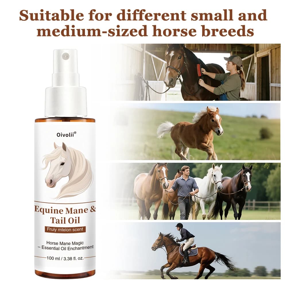 Huile de Soin pour Cheveux de Cheval – Pelage Brillant, Croissance Crinière et Queue, Ingrédients Végétaux Naturels, Démêlant, Conditionneur, Traitement, Toilettage Toutes Races
