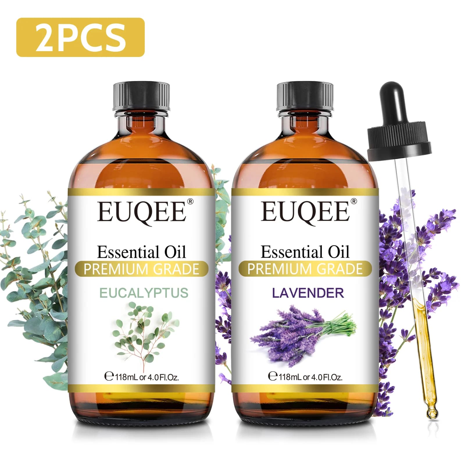 EUQEE 118ML huiles essentielles de lavande, jasmin, Eucalyptus, vanille, menthe poivrée, avec compte-gouttes en verre pour humidificateur, fabrication de bougies