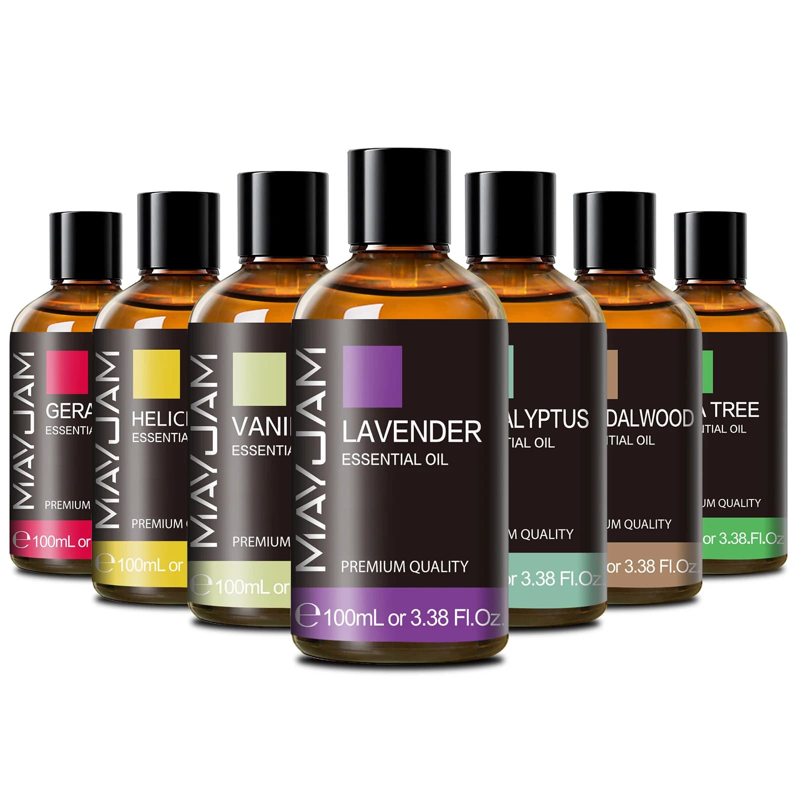 MAYJAM-Huile essentielle pure avec compte-gouttes en verre, huile aromatique pour aromathérapie, Lavande,eucalyptus, romarin, vanille, 100ml