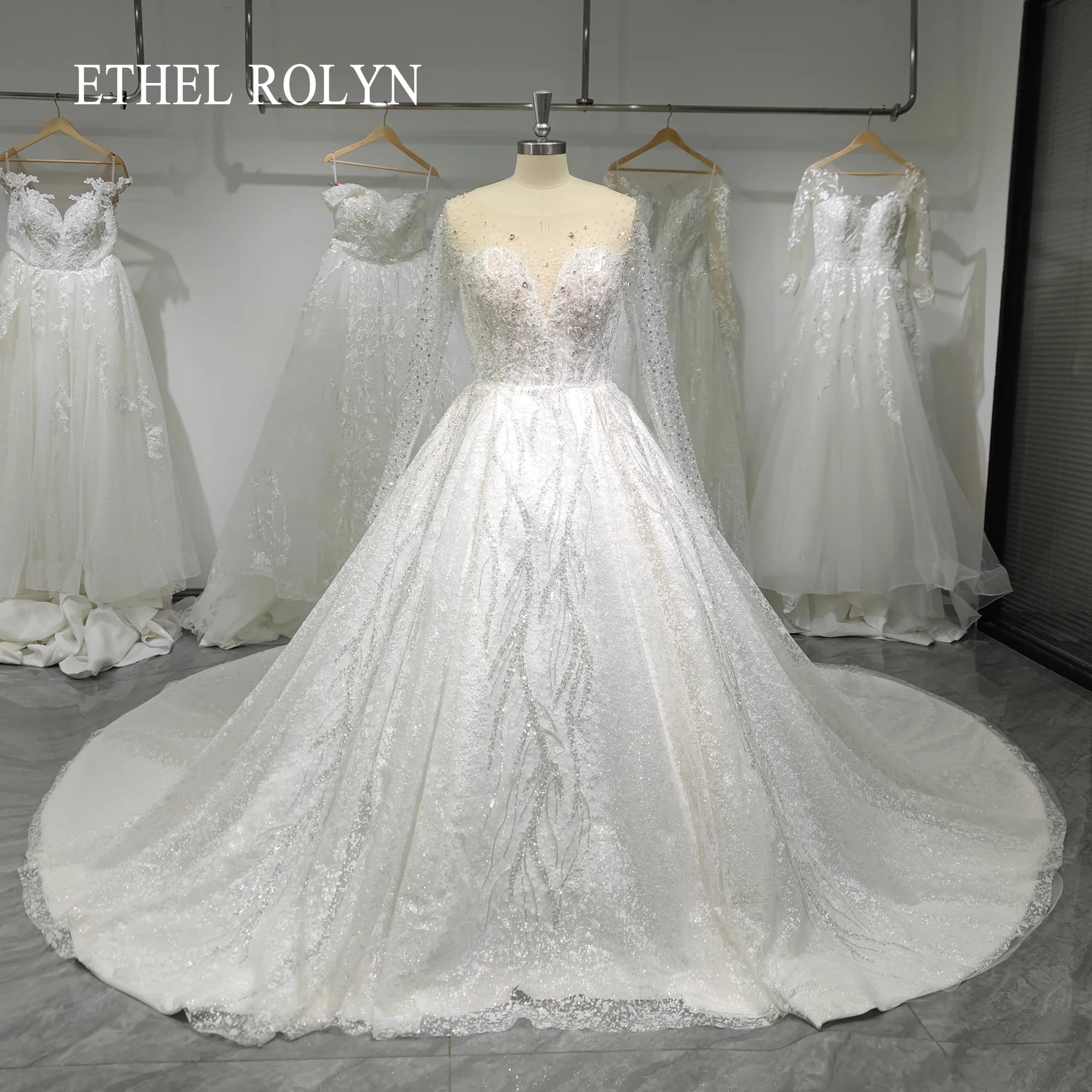 ETHEL ROLYN – robe de mariée pour femmes, Photos réelles, manches longues, en Tulle scintillant, avec cristaux, Vestidos De Novia