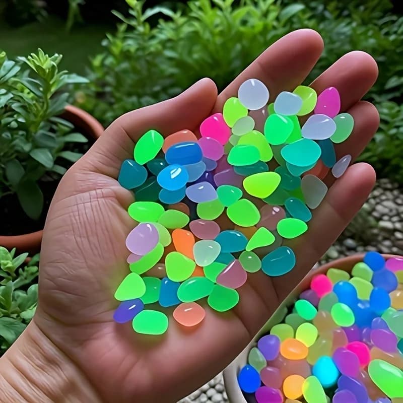 100 pierres lumineuses artificielles qui brillent dans le noir, galets de simulation, pour décoration extérieure, jardin, pelouse, cour, aquarium