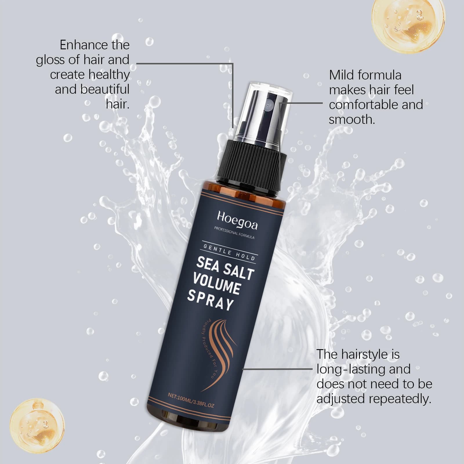 Spray Coiffant au Sel Marin Naturel – Contrôle du Sébum, Élimine les Odeurs, Hydratant, Sublime la Brillance, Non Gras, Effet Volumisant