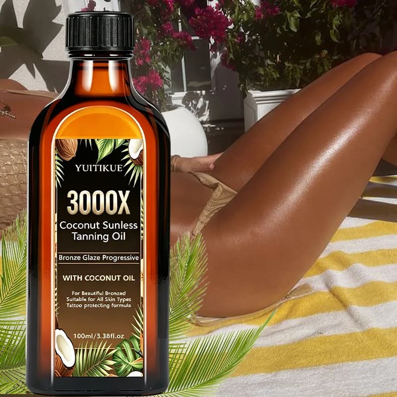 YUITIKUE 100ml 3000X Huile de bronzage sans soleil à la noix de coco, bronzage progressif, hydratant, extrait de noix de coco, autobronzant pour tous types de peau
