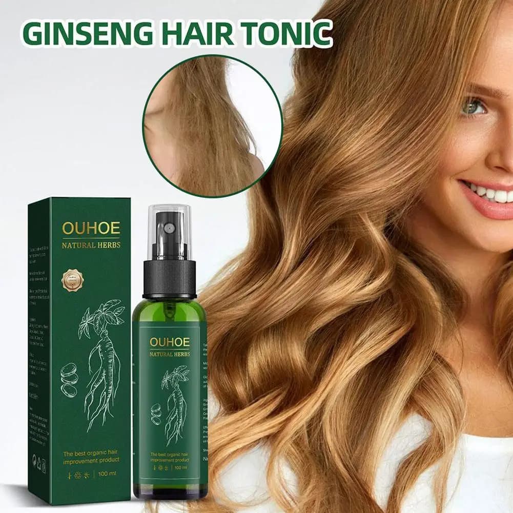 Sérum au ginseng pour hommes et femmes, nourrit le cuir chevelu, renforce la réparation des racines, cheveux endommagés, spray de soin des cheveux à base de plantes, 100ml