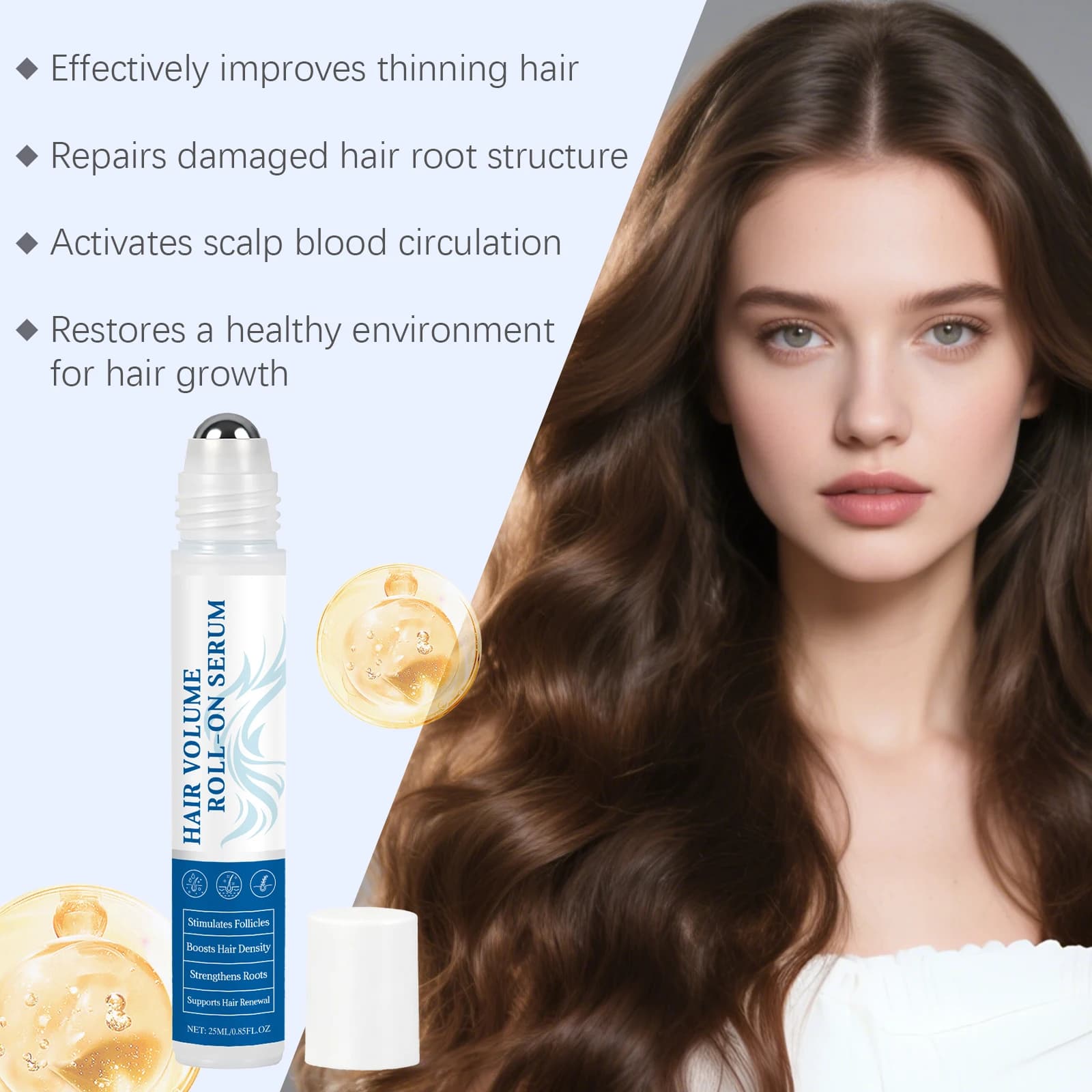 Rouleau essentiel pour cheveux denses, huile de romarin, pour soins capillaires endommagés, traitement lissant, brillant, adoucit les cheveux, sérum de Massage du cuir chevelu
