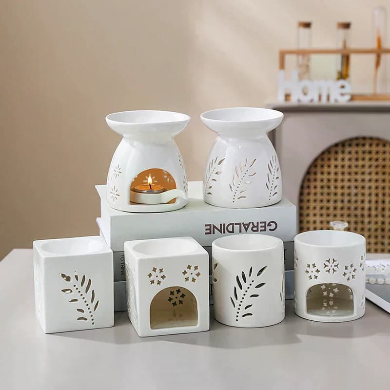 Brûleur d'encens en céramique blanche, diffuseur d'huiles essentielles et d'aromathérapie, poêle de chauffage creuse, ornement de décoration intérieure du Moyen-Orient
