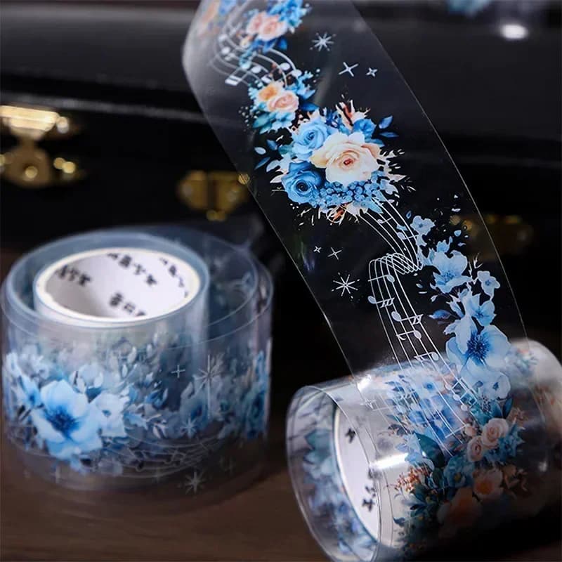 Rouleau d'autocollants de fleurs, 1 rouleau, autocollants botaniques pour Scrapbook, symphonie Vintage, bande de décoration en fleurs, fond PET 40mm x 2m