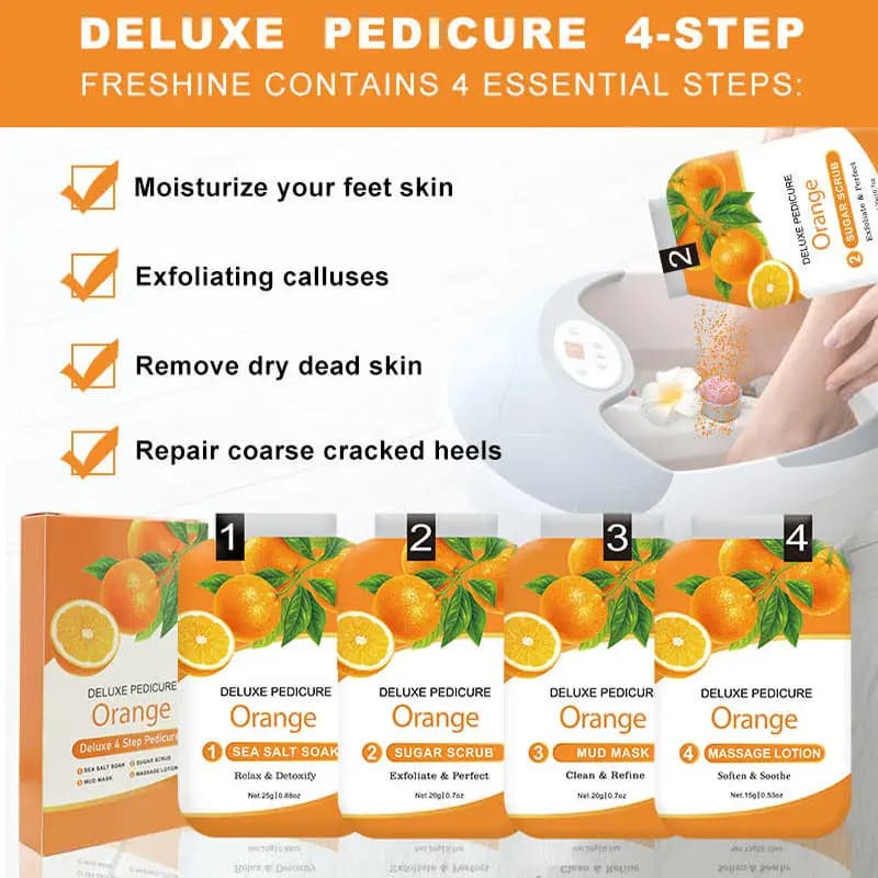 Ensemble de soins pour les pieds 4-en-1 : sels de bain pour les pieds, gommage exfoliant, crème et masque pour les pieds. Ensemble de bain de pieds 4 pièces, soin des pieds à domicile