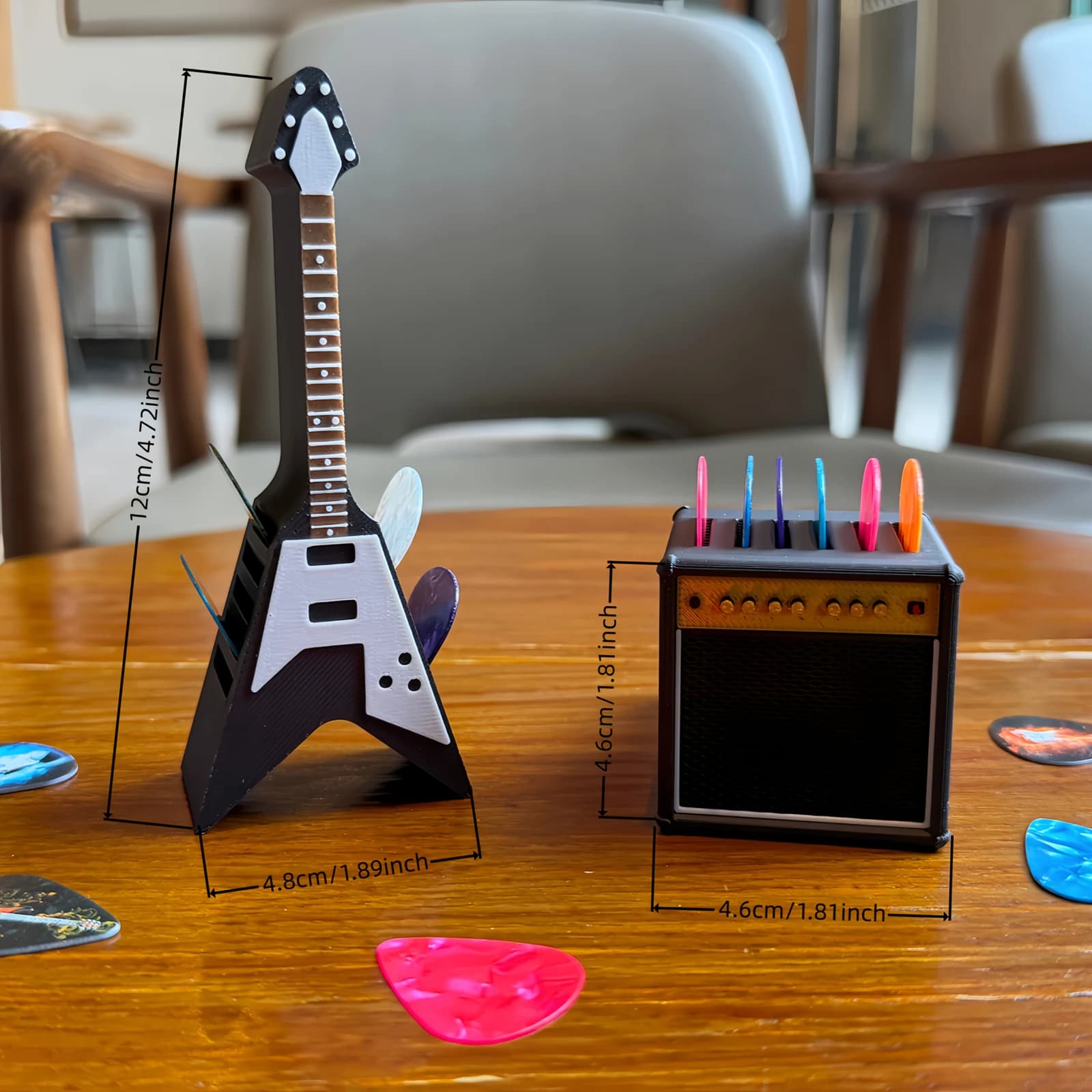 Support de médiator de guitare en forme de V Rock + coffret de tiroir de plectre