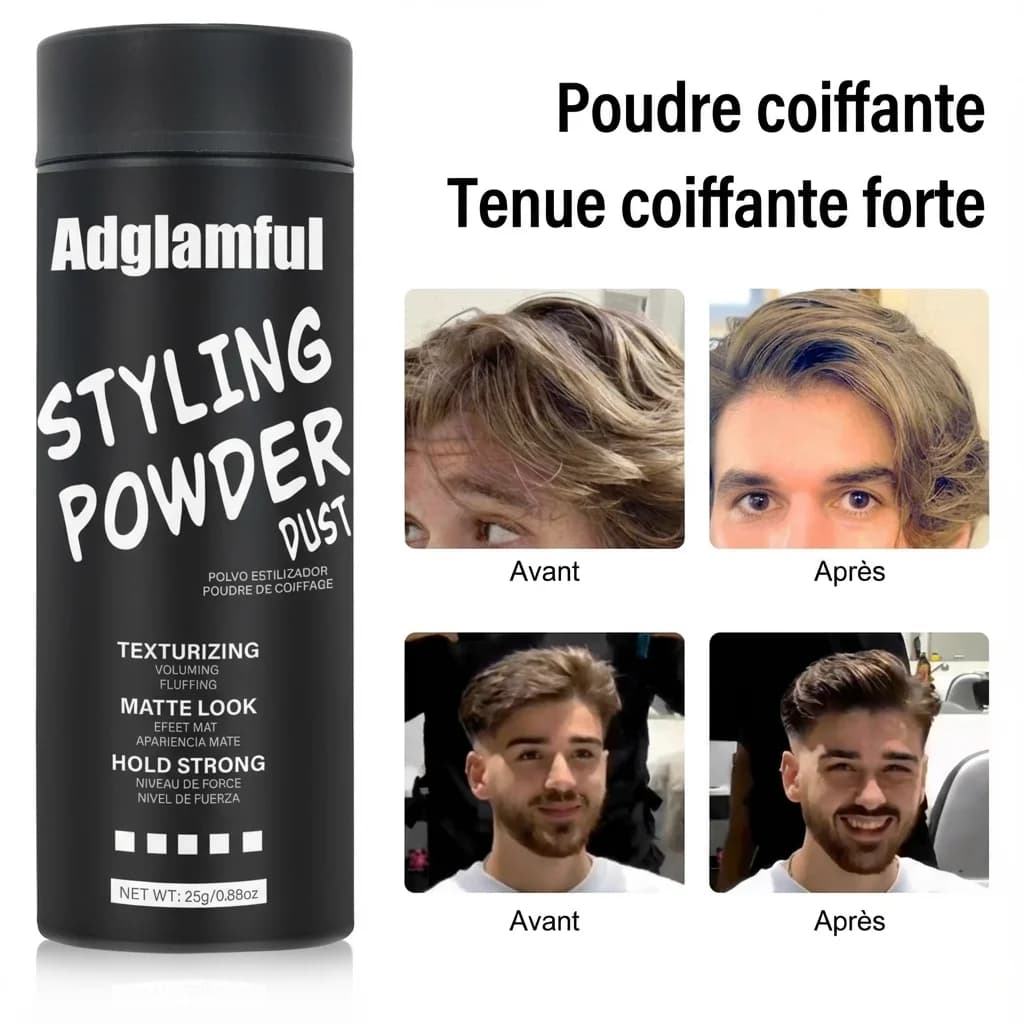 Poudre coiffante à contrôle d'huile pour hommes 25g – Absorbe l'huile et la sueur, lifting des racines en 5 secondes, texture légère, maintien 24H pour cheveux volumineux