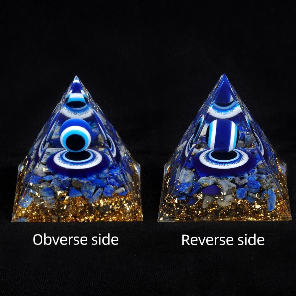 Pyramide œil du diable en cristal, pierre concassée naturelle, Lapis Lazuli, résine tombante, décoration de bureau pour la maison et le bureau, artisanat 6x6cm