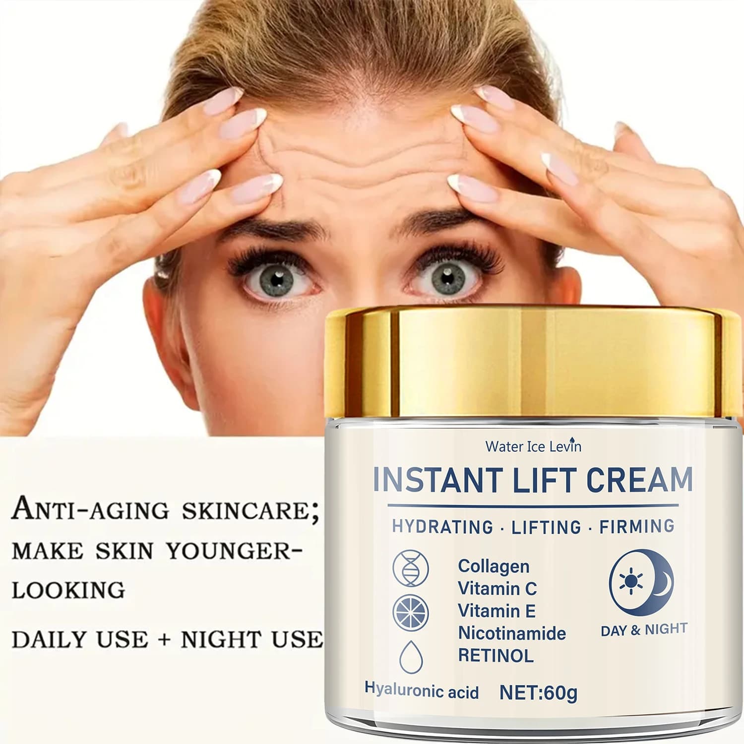 Crème raffermissante et liftante pour le visage - Riche en acide hyaluronique et en rétinol, resserre et lifte la peau, hydrate la peau, convient à tous les types de peau, produit de soin quotidien
