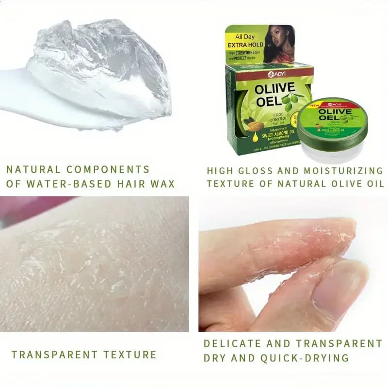 Gel de cire d'huile d'olive, revitalisant anti-frisottis doux et gel coiffant hydratant, gel coiffant rafraîchissant non collant pour hommes et femmes
