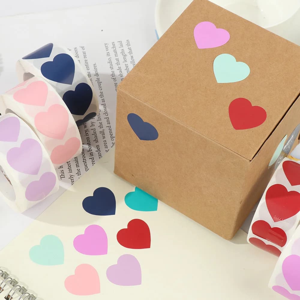 Autocollants coeur d'amour sceau attro, étiquette personnalisée bricolage, autocollant de papeterie, autocollant d'emballage cadeau pour fête d'anniversaire, 1 pouce, 1 rouleau
