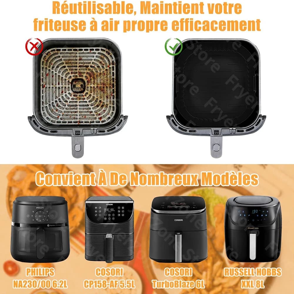 Moule de friteuse à Air carré de 23cm, pour Philips série 2000 NA230/00 COSORI 5,5l/6l/6,2l, accessoires de friteuse à Air réutilisables XXL