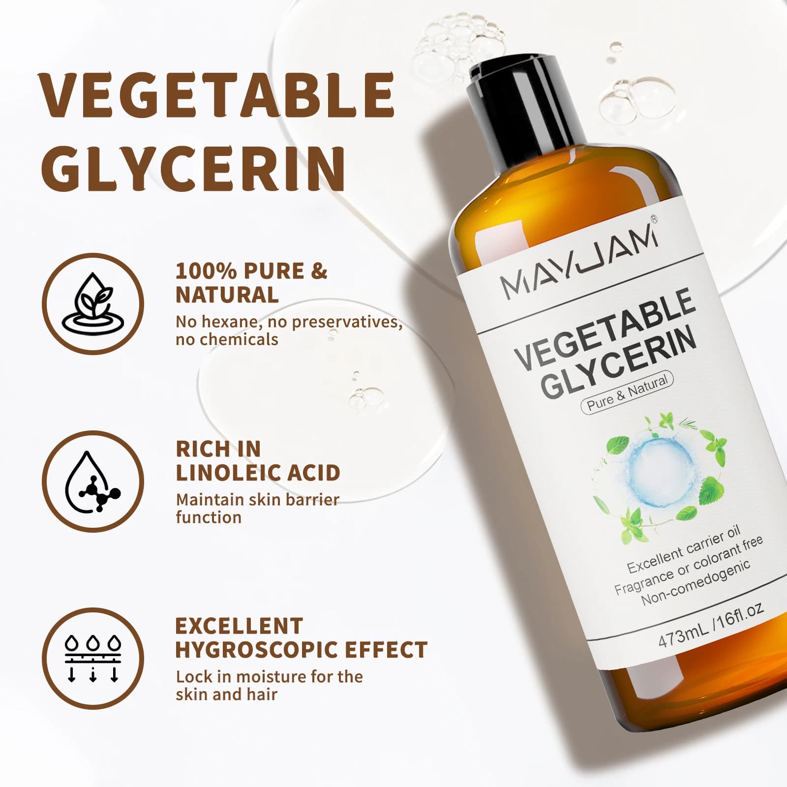 MAYJAM 473 ml/16 fl.oz huile de transport naturelle Pure pour le corps Massage du visage ricin légumes glycérine grapeseed Jojoba huile de noix de coco