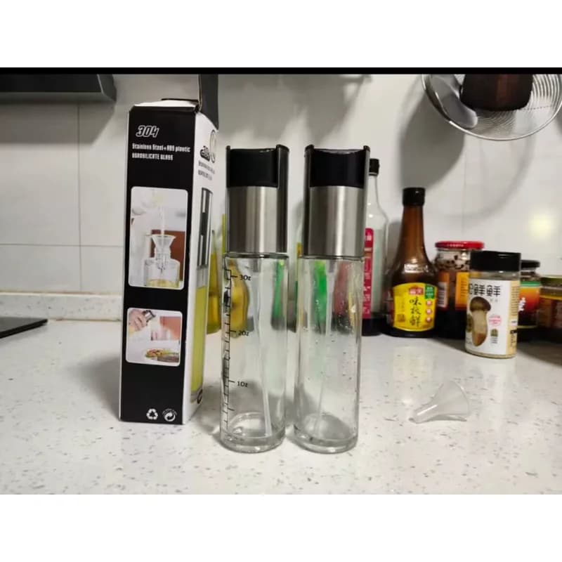 Pulvérisateur d'huile de cuisine pour la cuisson, huile d'olive ou vinaigre de 6.8oz/200ml, conception à gâchette, flacon pulvérisateur en verre de vinaigre en acier inoxydable