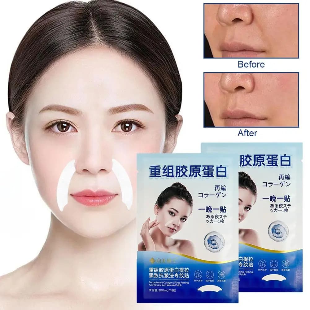 Patchs anti-rides pour le visage – 18 patchs Masques pour la nuit pour réduire les rides du visage, les lignes souriantes, les ridules et les rides du menton