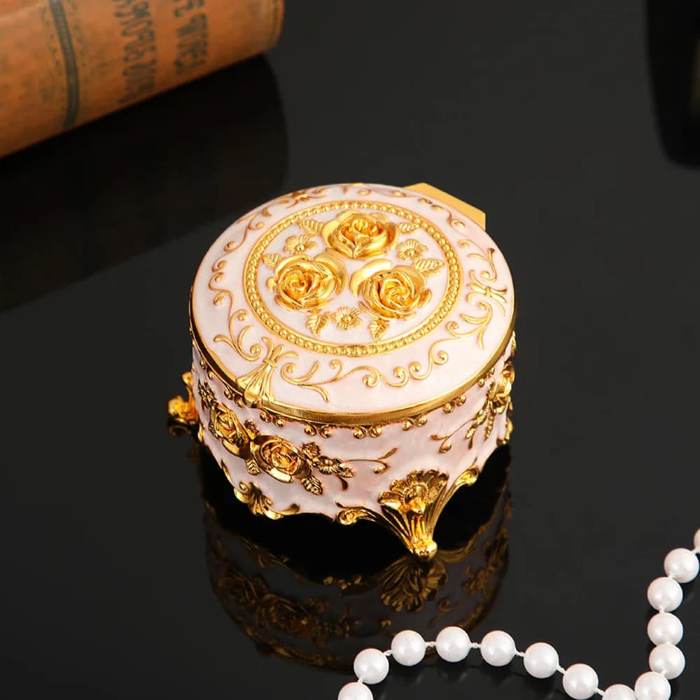 Boîte d'emballage de bijoux en émail vintage, document exquis, rose