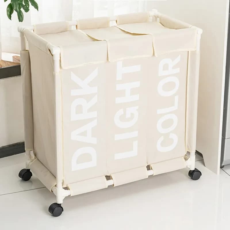 Organisateur de panier à linge roulant, grand panier à linge à 3 grilles, sacs à linge imperméables pour vêtements sales, boîte de rangement sur roulettes