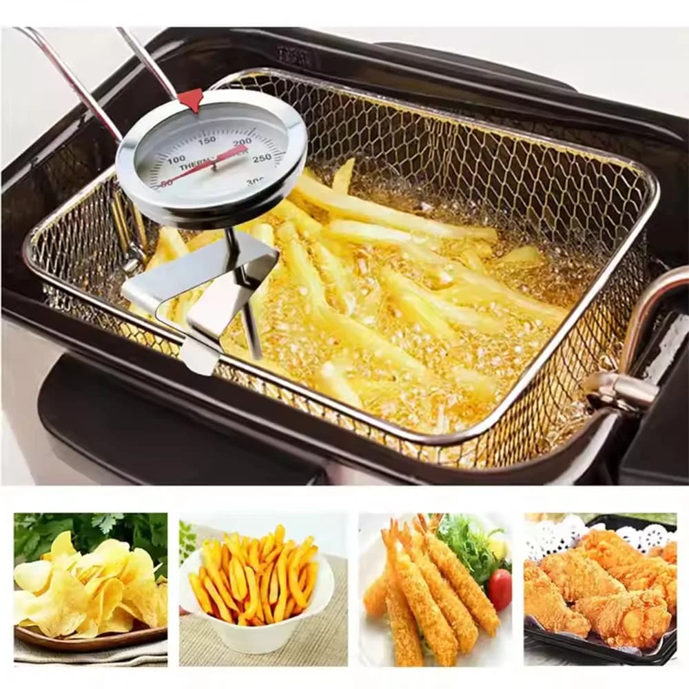 Thermomètre de friture en acier inoxydable 0-300 ° C avec clip – Pour faire frire des frites, du poulet, du poisson, contrôle de la température de l'huile